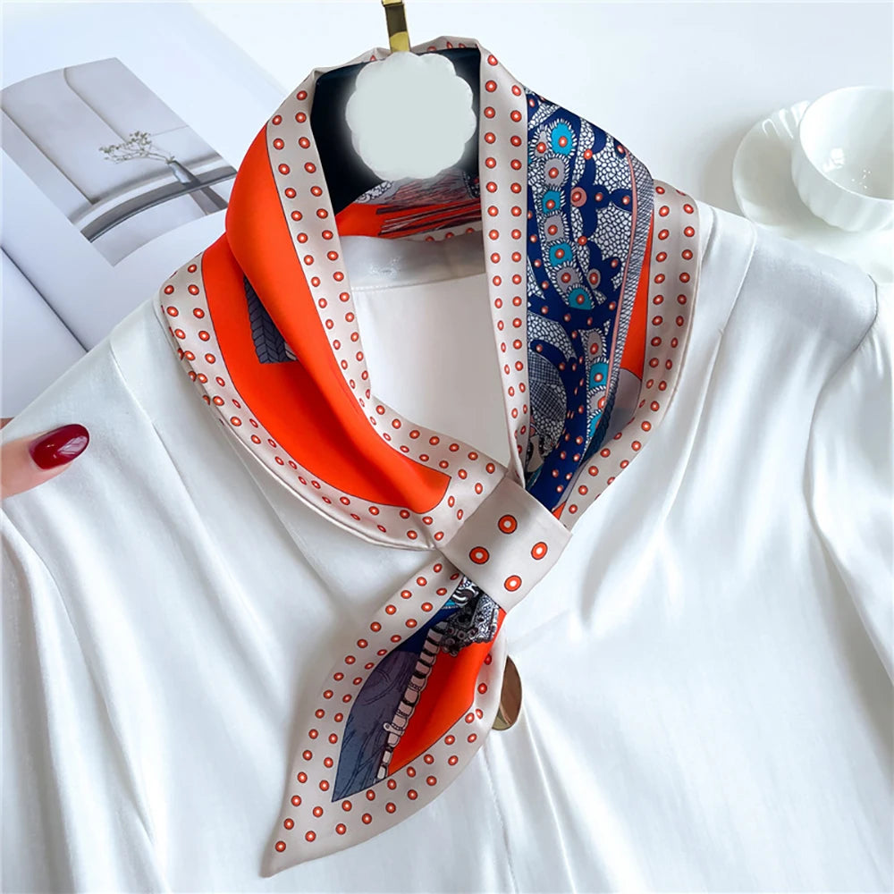 Satin Neck Scarf with Animal Print 76x13cm Decorative Ribbon Scarf Polyester Accessory for Women Autumn Winter | Sansoti