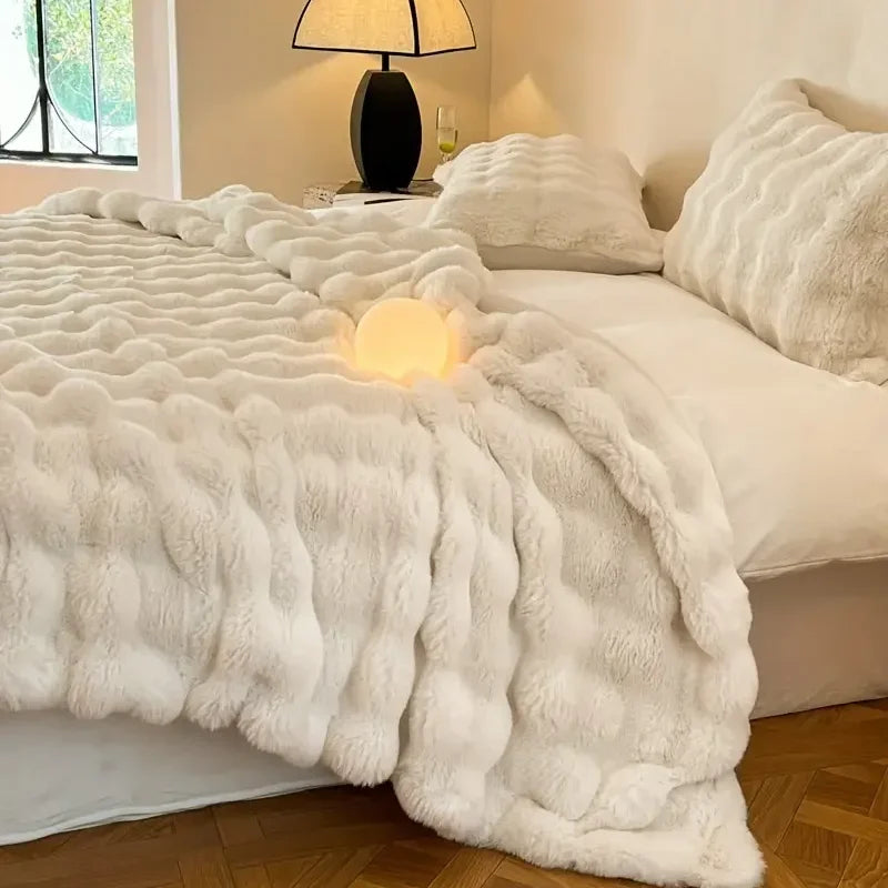 Double-Sided Faux Fur Throw 100% Polyester Winter Blanket Warm Soft Bed Sofa Decorative 4 Colors | Sansoti