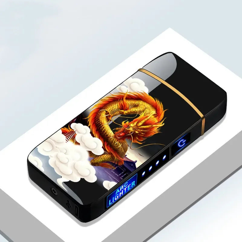 Elektronisches Plasma-Feuerzeug USB Wiederaufladbar Winddicht Metall Blau Für Kerzen Pfeife Mückenspiralen Doppelbogen Touchsensor LED Display | Restfield