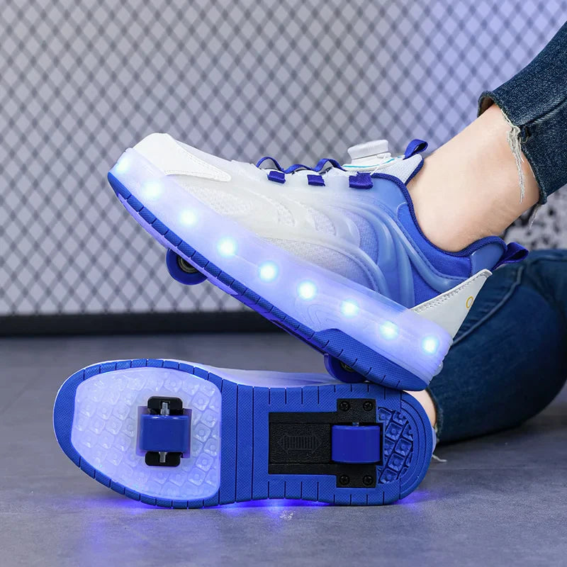 Chaussures de roller LED USB rechargeables rose bleu baskets enfants avec roues patins lumineux pour extérieur garçons filles | Restfield