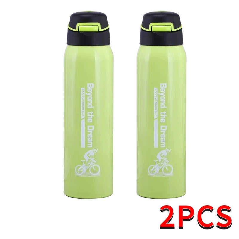 Gourde thermos pour vélo 500ml à double paroi en acier inoxydable, bouchon sport, cordon de transport, isolation et maintien de la température | Sansoti