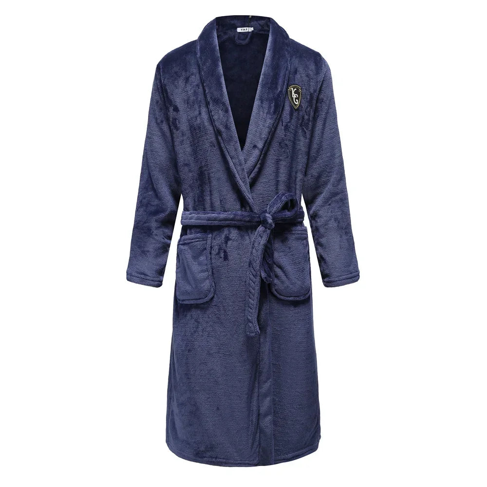 Miękki męski szlafrok z polaru, styl kimono, długi model na jesień i zimę, wygodna odzież domowa | Sansoti