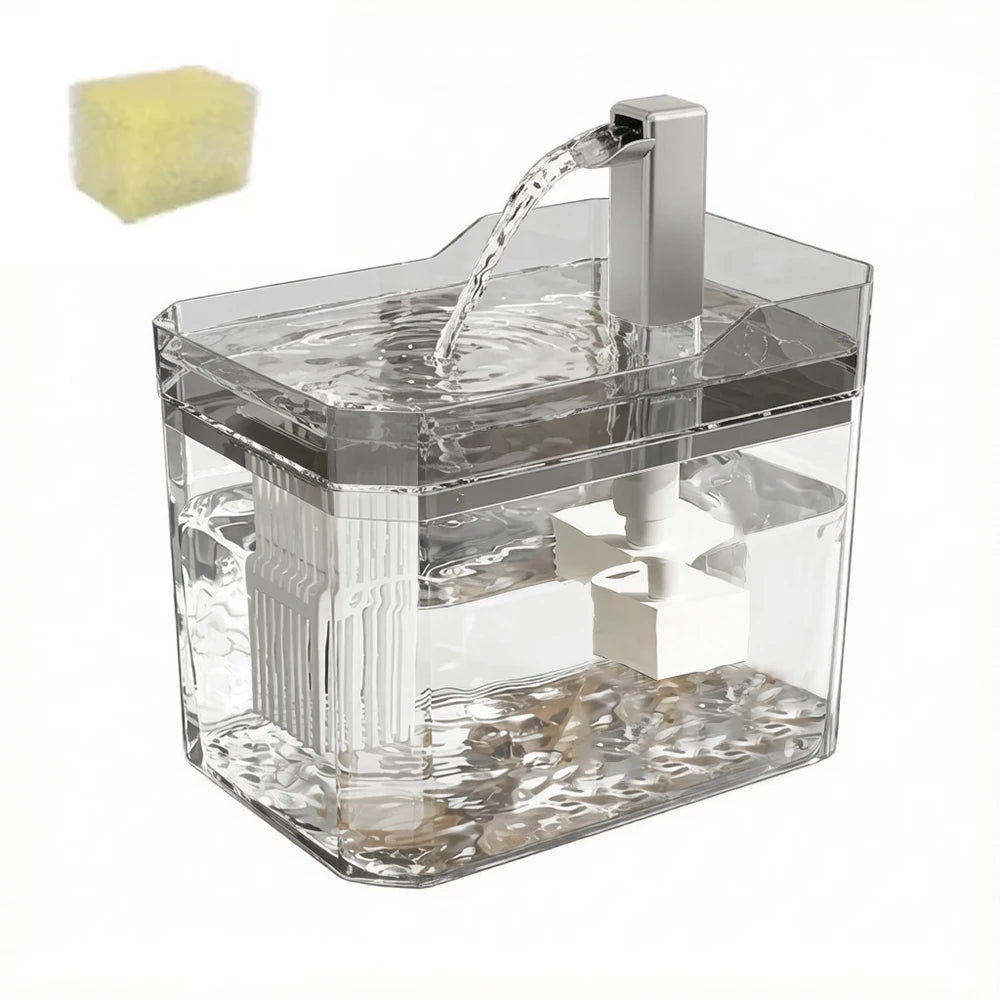 Kattenwaterfontein met Circulatiesysteem & Filter Transparant Grijs Wit 1,5L voor Optimale Hydratatie van Katten | Sansoti