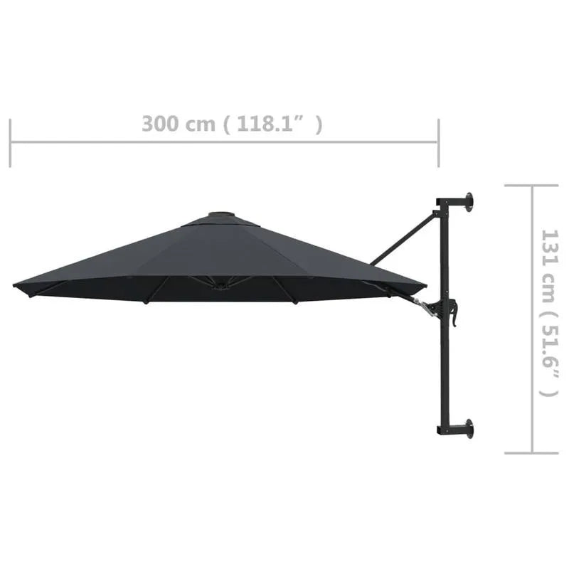 Półokrągła markiza ścienna 300 cm antracytowa na balkon, taras i do ogrodu, parasol z mechanizmem korbowym, ochrona UV | Sansoti