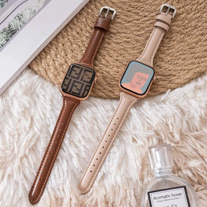 Skórzany pasek do smartwatcha, uniwersalny i regulowany, 38–49 mm, premium, sportowy design | Sansoti