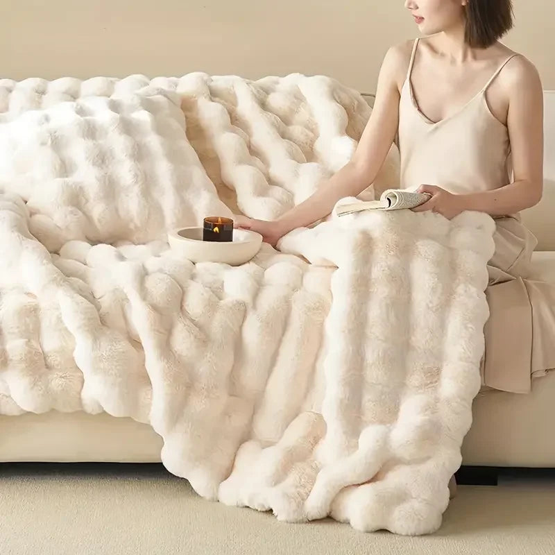 Double-Sided Faux Fur Throw 100% Polyester Winter Blanket Warm Soft Bed Sofa Decorative 4 Colors | Sansoti