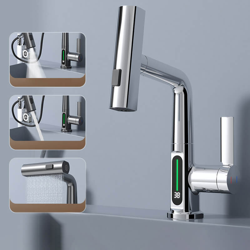 Flexibele Keukenkraan met LED Temperatuurindicator Chroom Zwart Wit 360° Draaibaar Uittrekbaar 60cm voor Keuken en Badkamer | Sansoti