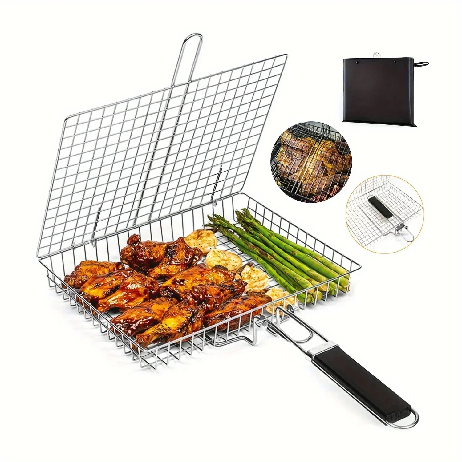 Inklapbare Grillmand Roestvrij Staal Antiaanbak BBQ Groente Vlees Vis Camping Barbecue Houtskool Grill | Sansoti