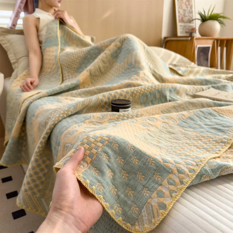 Three-Layer Muslin Throw Pure Cotton Breathable Soft Striped Blanket Living Room Bedroom Sofa Decorative | Sansoti