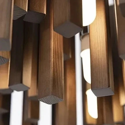 Retro Houten Kroonluchter Japans Design LED Verlichting voor Eetkamer Woonkamer Slaapkamer Hanglamp Sfeer | Sansoti