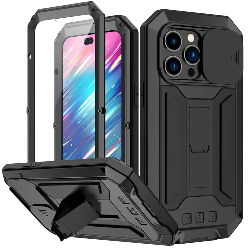 Phone Case with Integrated Screen Protector for iPhone 14 13 Mini Pro Max Rugged Military Black Red | Sansoti