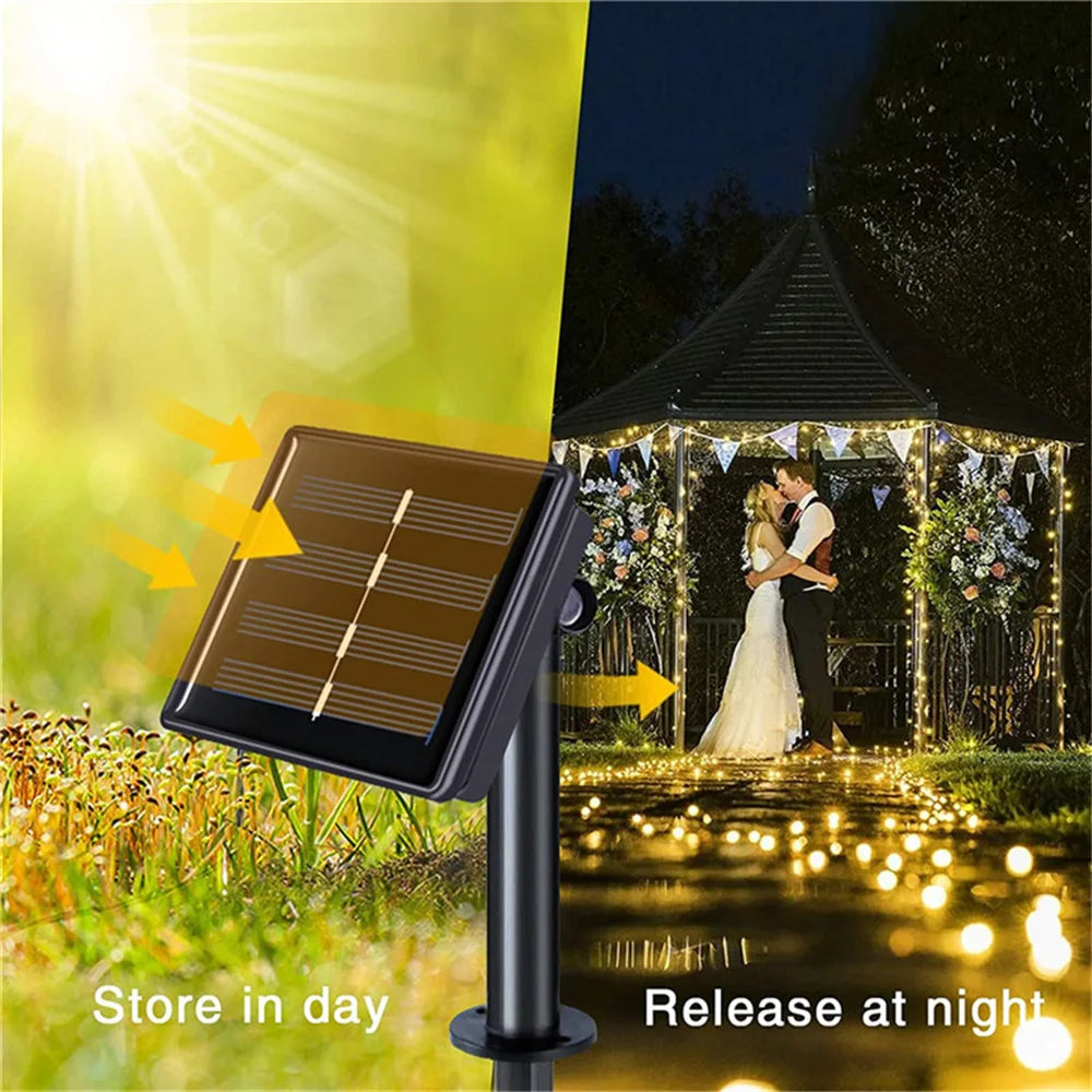 Gordijnverlichting Solar 300 LED Waterbestendig Warm Wit of Multicolor Tuindecoratie Feestverlichting | Sansoti
