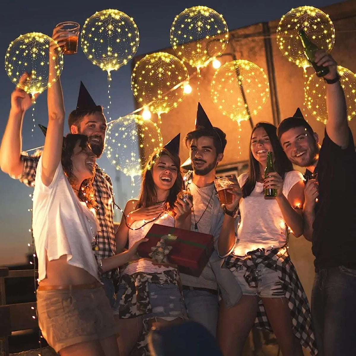 Transparent Light-Up Balloon Set 50cm with Warm White LED String Lights for Party Lighting and Atmospheric Decoration | Sansoti