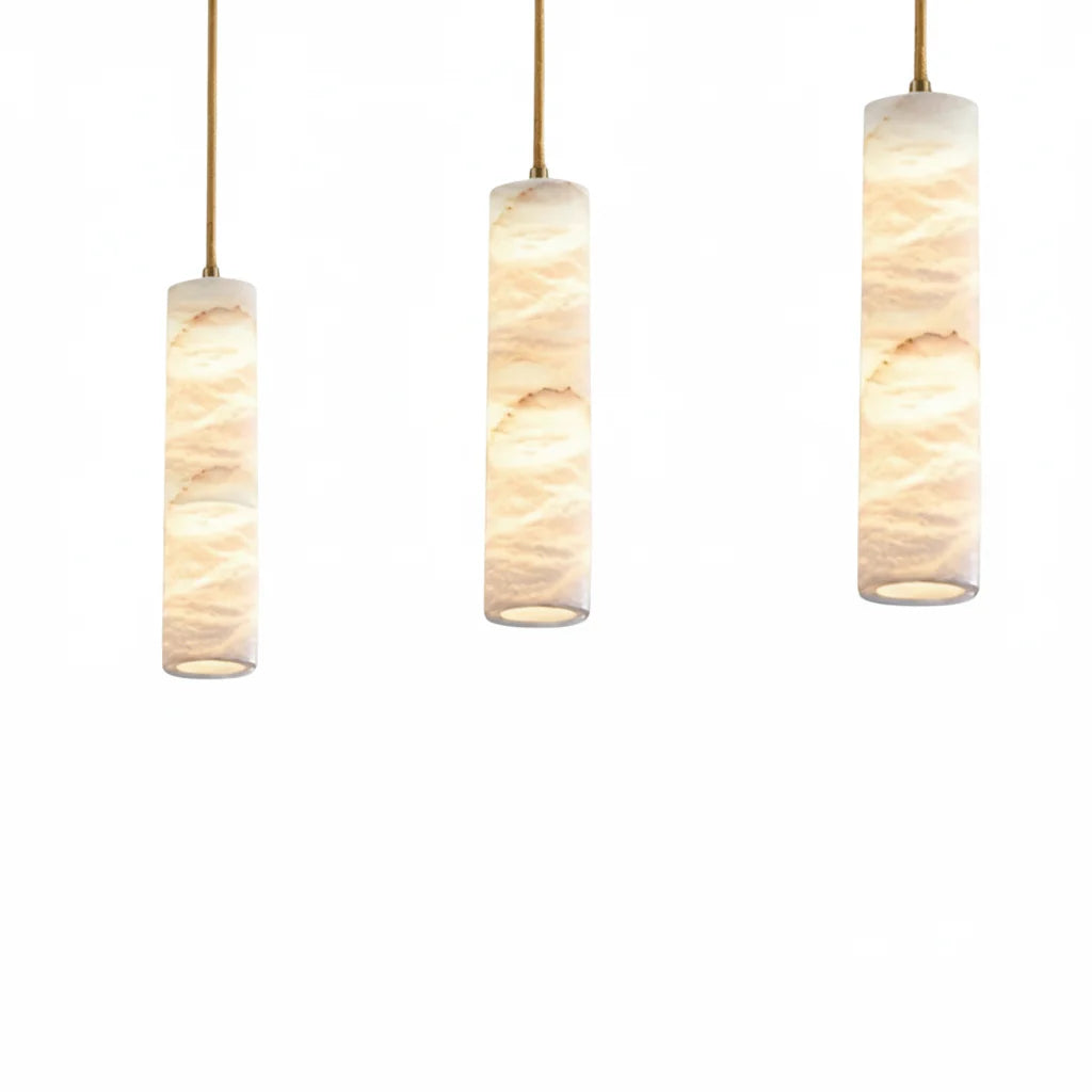 Pendelleuchte Naturstein Alabaster Messing LED Verstellbares Kabel 150cm Esstisch Küche Wohnzimmer Designbeleuchtung | Sansoti