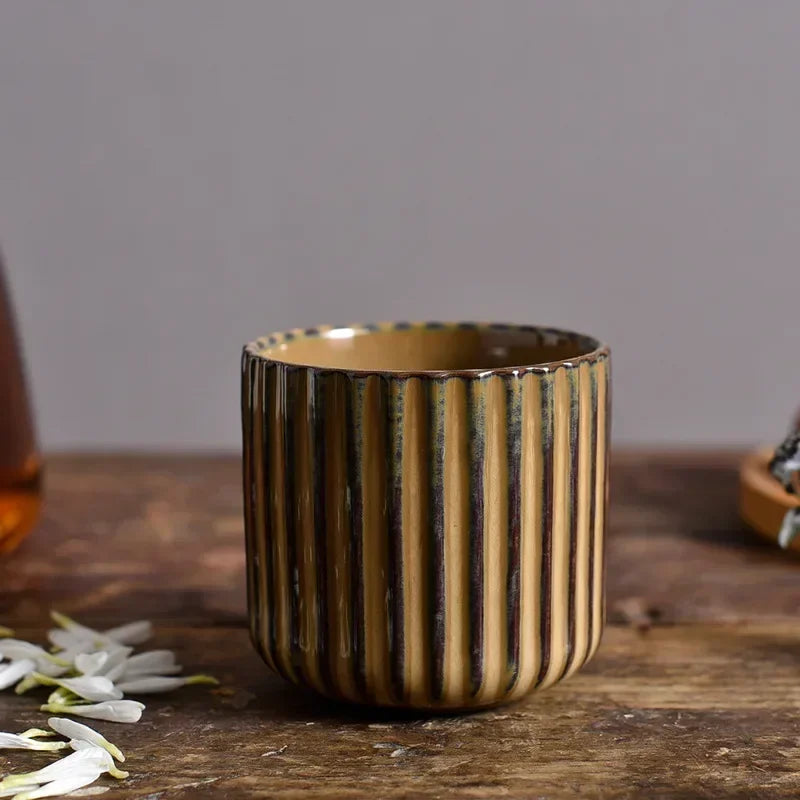Tasse à thé Japandi en céramique rayée rétro style japonais mug à café tasse à saké tasse à thé en porcelaine mug à vin maison thé de l’après-midi | Restfield