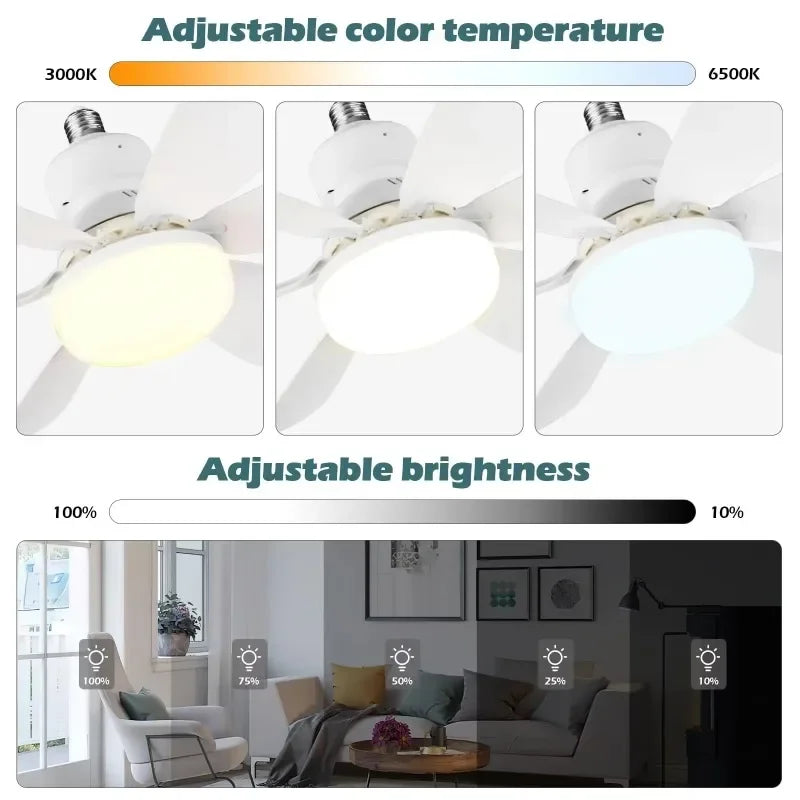 Intelligente Plafondventilator met LED-verlichting E27 Fitting en Afstandsbediening voor Slaapkamer Woonkamer Modern Minimalistisch Energiezuinig Stil | Sansoti