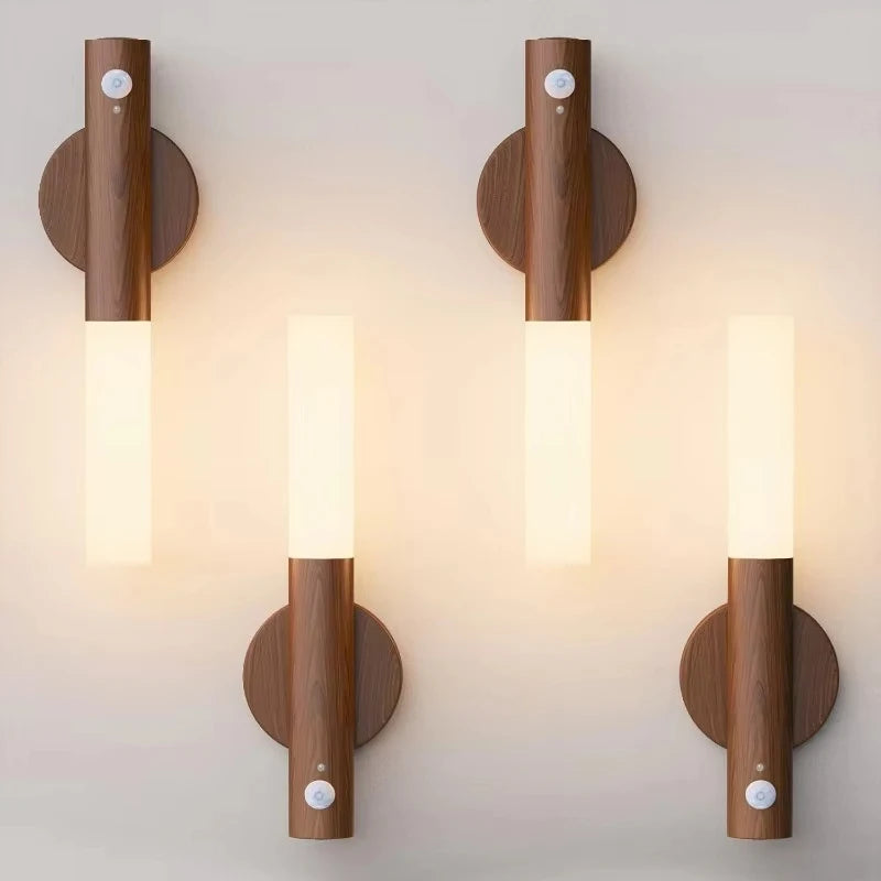 Nachtlampje Bewegingssensor Nachtverlichting Oplaadbare wandkandelaars Magnetische wandlampen Houten wandverlichting voor slaapkamertrap