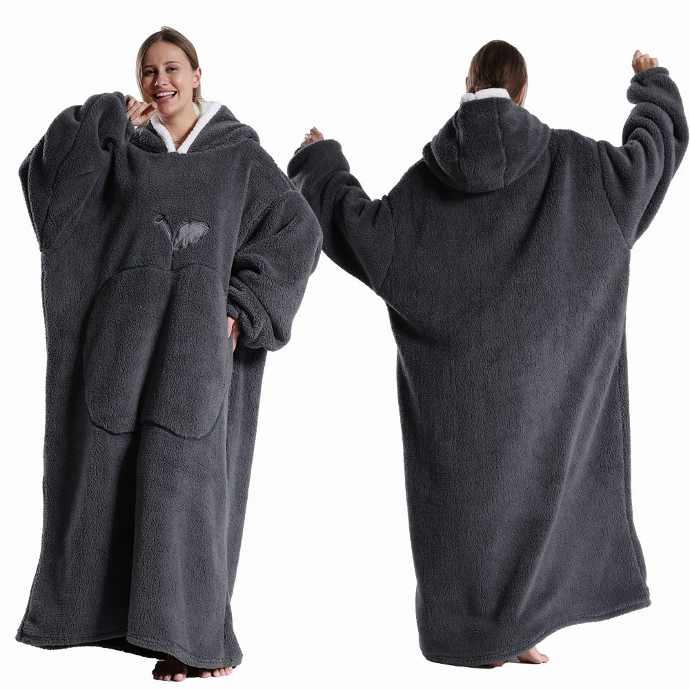 Oversized Hoodie Deken Sherpa Fleece Capuchon Mouwen Relaxkleding Volwassenen Winter Warmte Comfort Loungewear | Sansoti