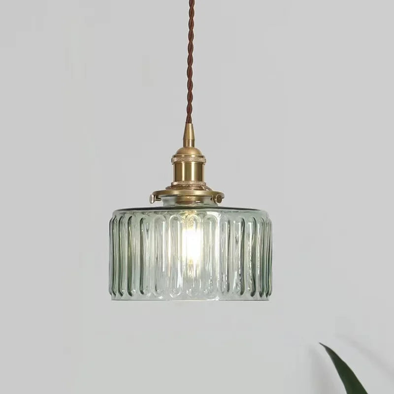 Retro Hanglamp Geribbeld Glas Koper Transparant Grijs E27 Woonkamer Eetkamer Slaapkamer Vintage Industrieel | Sansoti