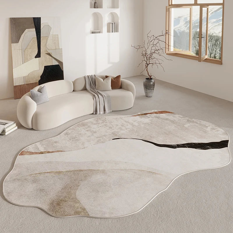 Tapis doux à forme organique, dessous antidérapant, polyester, intérieur moderne, salon, chambre | Sansoti