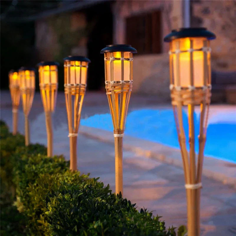 Solar Tuinfakkels met Vlameffect - Flakkerend Licht - Automatische Schemersensor - Weersbestendig voor Tuin Terras Pad - 5 Stuks Set | Sansoti