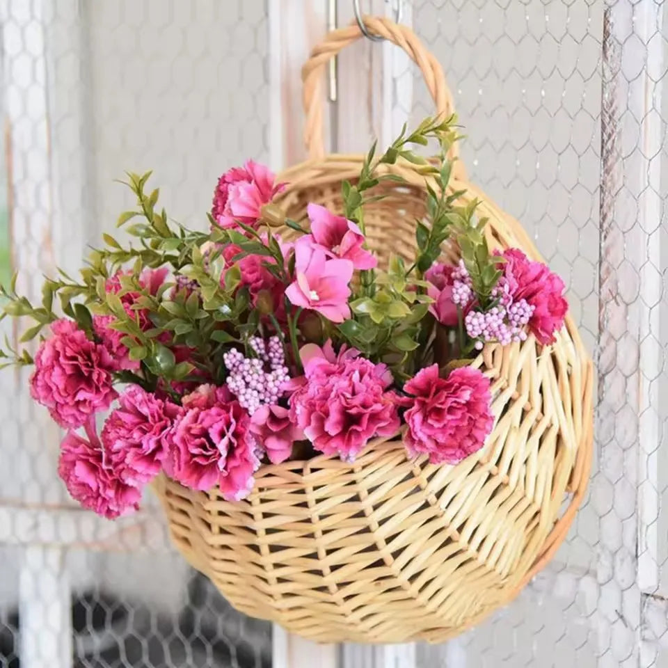 Hangmand Riet Naturel Wanddecoratie Tuin Balkon Woonkamer Handgemaakt Bloempot Mand Rotan Plantenmand Binnen Buiten | Sansoti