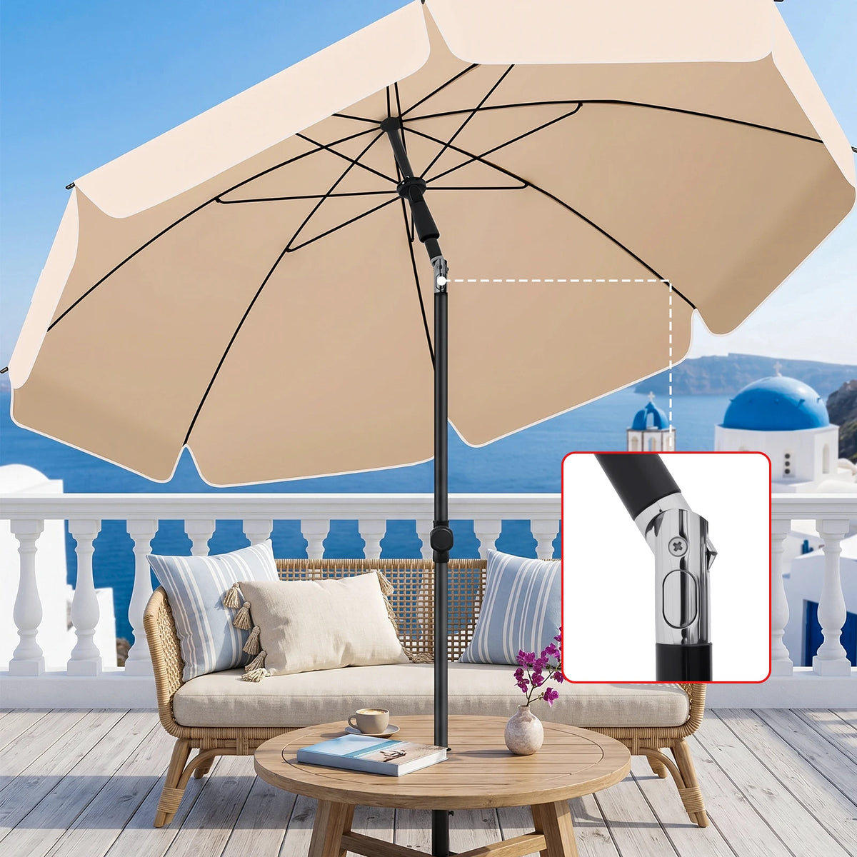 Tilting Outdoor Parasol 200cm UV-Protective with Carry Bag Adjustable Sunshade for Garden Beach Patio Balcony | Sansoti