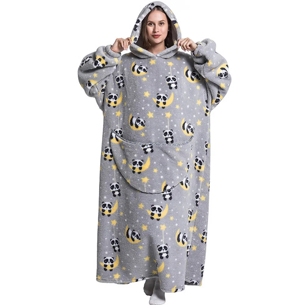 Sherpa Fleece Deken met Mouwen en Capuchon 140cm Draagbare Oversized Huisdeken XXL Comfortabel Warme Deken | Sansoti