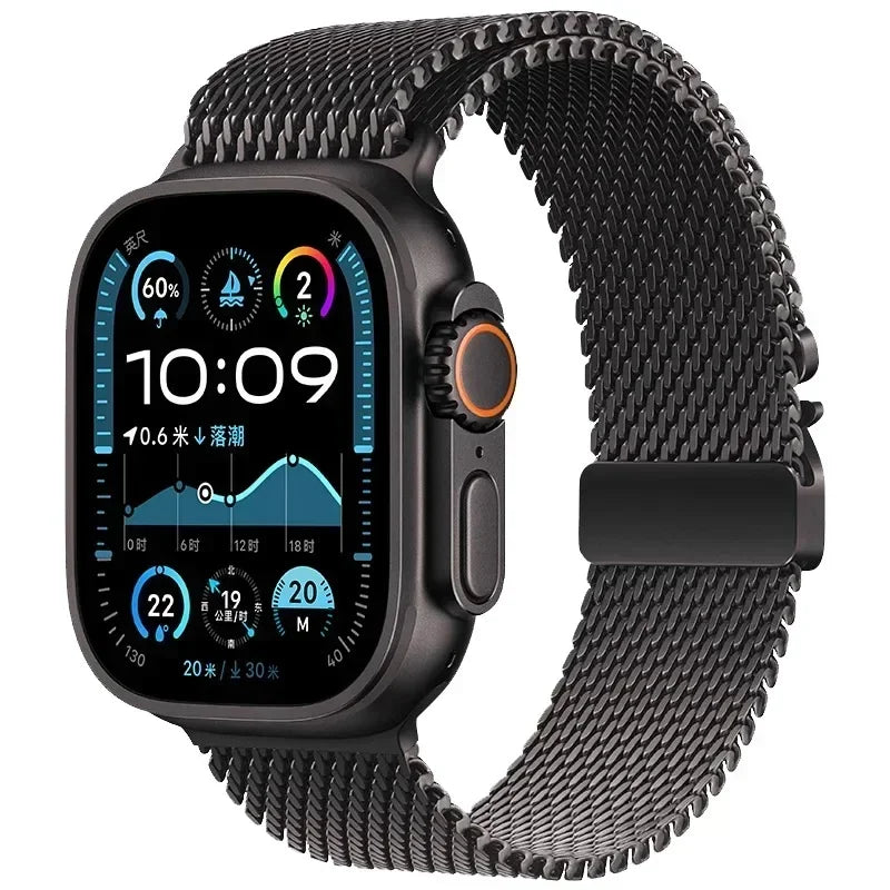 Bracelet de montre milanais en titane pour smartwatch, noir gris, réglable 38-49 mm, unisexe, élégant et confortable | Sansoti