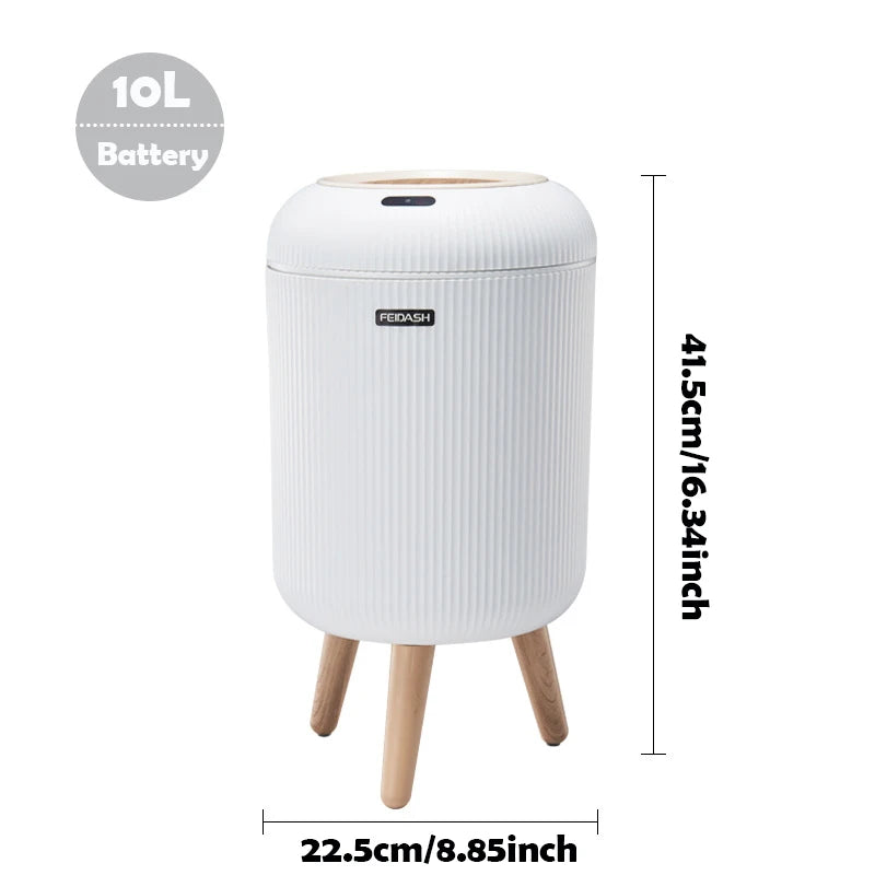 Prullenbak Sensor Automatisch 10L Wit Groen Zwart Houten Poten Woonkamer Badkamer 0,3s Infrarood Deksel Slimme Vuilnisbak Keuken | Sansoti