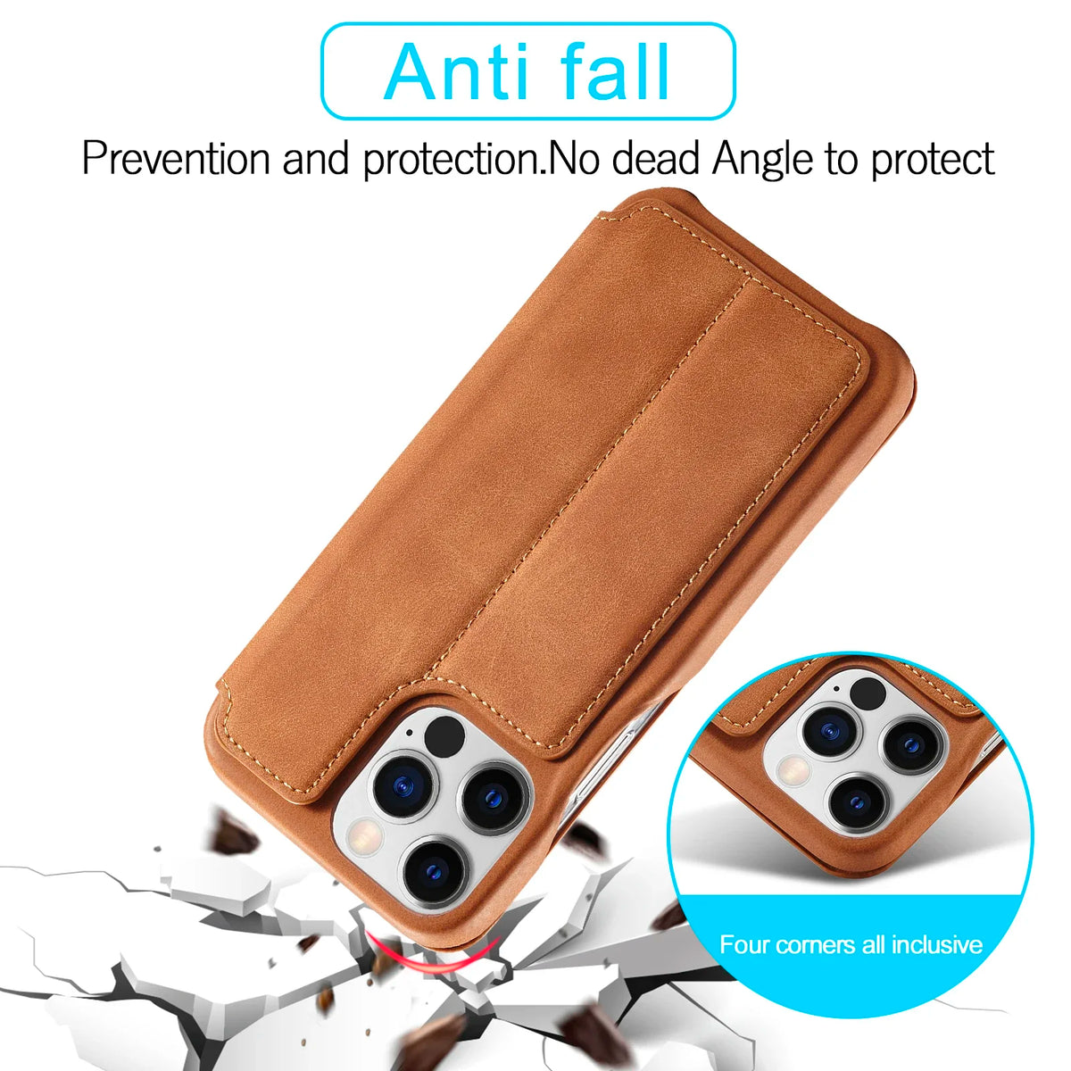 Étui portefeuille à rabat en cuir avec fente pour carte pour divers modèles de smartphones, étui portefeuille compact | Sansoti