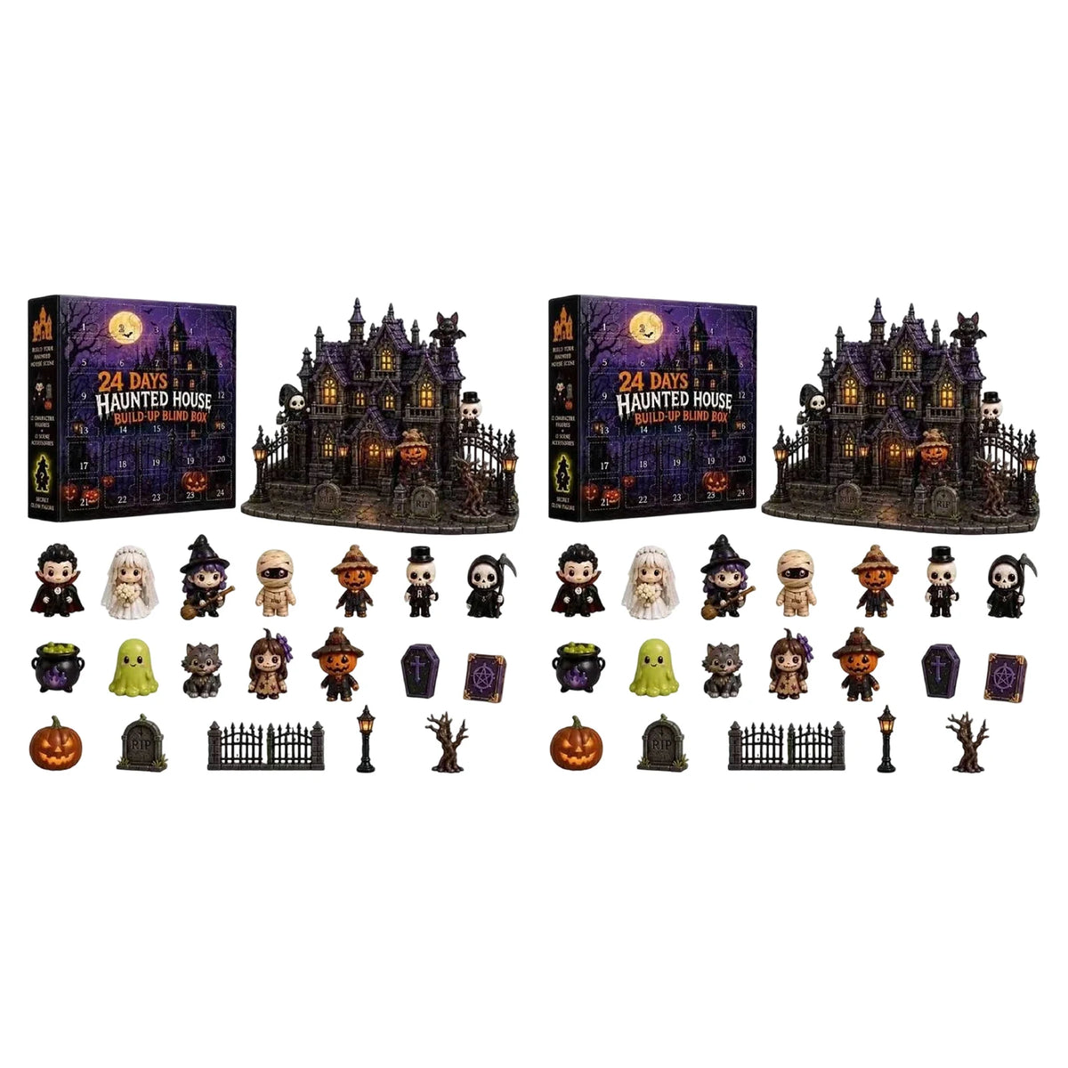 Adventskalender Halloween 24 Vakken PVC Figuren Spookhuis Thema Decoratie Countdown Kinderen Verzamelbaar | Sansoti