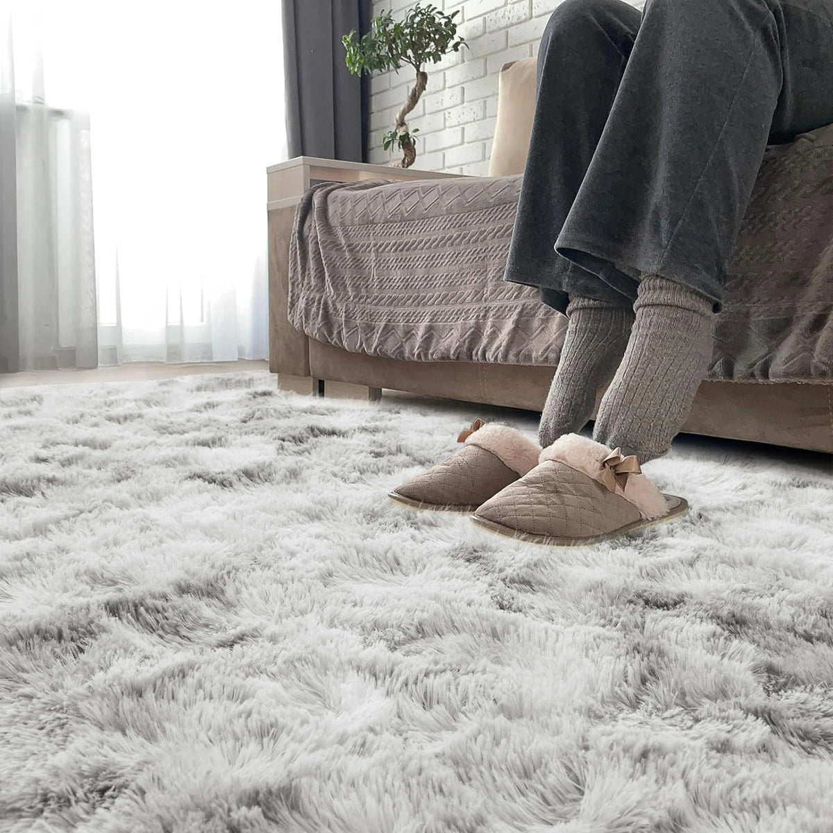 Shaggy Vloerkleed Donkergrijs Antislip Zacht Hoogpolig Tapijt voor Woonkamer Slaapkamer Babykamer Comfortabel | Sansoti