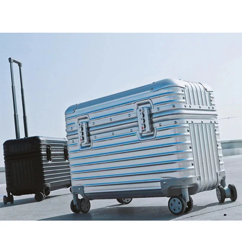 Valise rigide de voyage en aluminium-magnésium, serrure TSA, roues à 360°, bagage cabine, vacances, voyage d’affaires, trolley | Sansoti