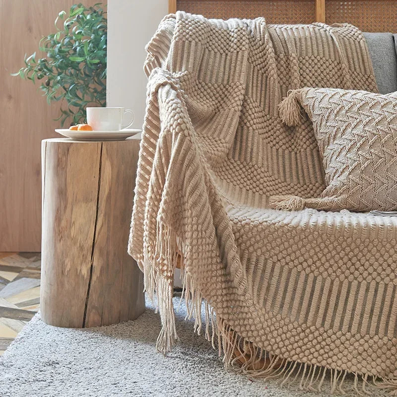 Gestrickte Decke aus Acryl, weich und warm, mit skandinavischem Muster, Sofadecke für Schlafzimmer und Wohnzimmer, dekorative Decke | Sansoti