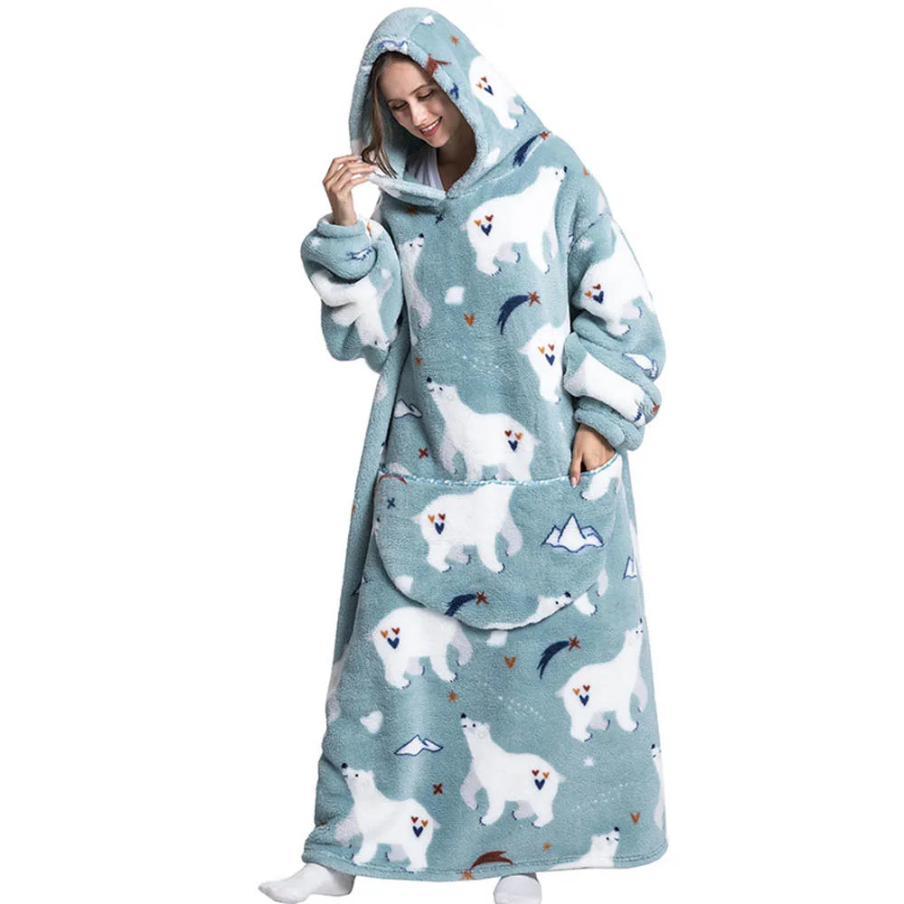 Sherpa Fleece Deken met Mouwen en Capuchon 140cm Draagbare Oversized Huisdeken XXL Comfortabel Warme Deken | Sansoti