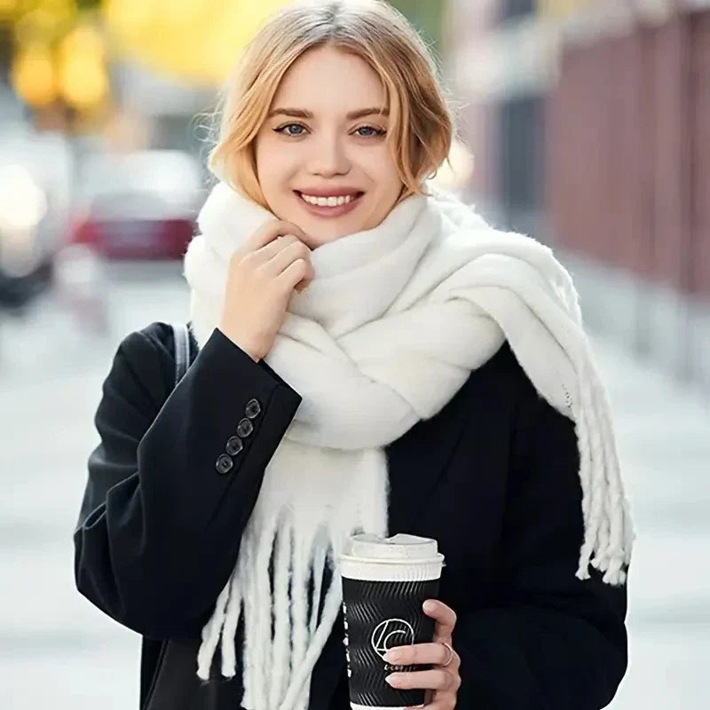Écharpe en pashmina à franges 230x40cm - Écharpe d'hiver chaude au design uni Châle enveloppant long Accessoire de mode | Sansoti
