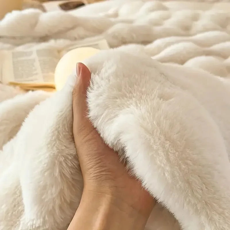 Double-Sided Faux Fur Throw 100% Polyester Winter Blanket Warm Soft Bed Sofa Decorative 4 Colors | Sansoti