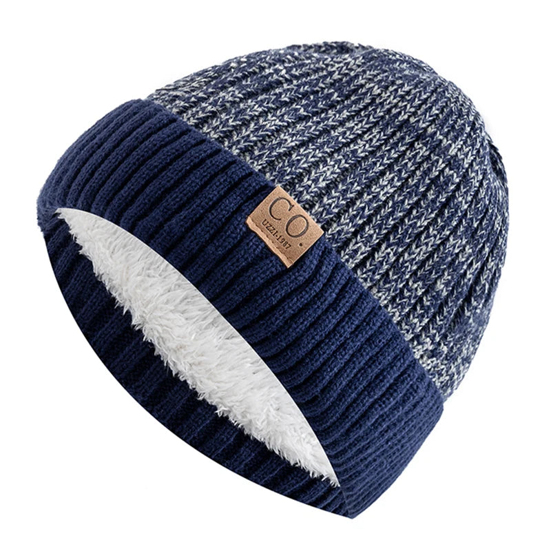 Wintermuts Unisex Bontvoering Gebreid Tweekleurig Design Beanie Heren Dames Warme Muts Casual Mode Streetwear | Sansoti