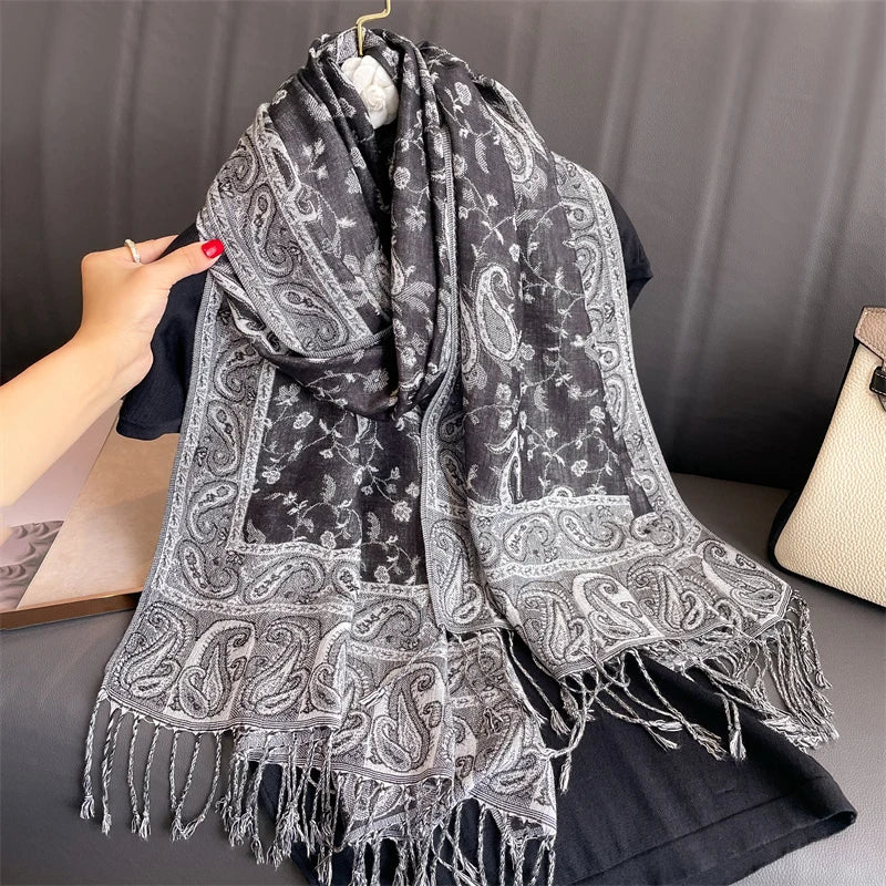Pashmina Wrap Cashmere-look Women's 70x190cm Soft Winter Scarf Four Seasons Warm Foulard Elegant Scarf | Sansoti