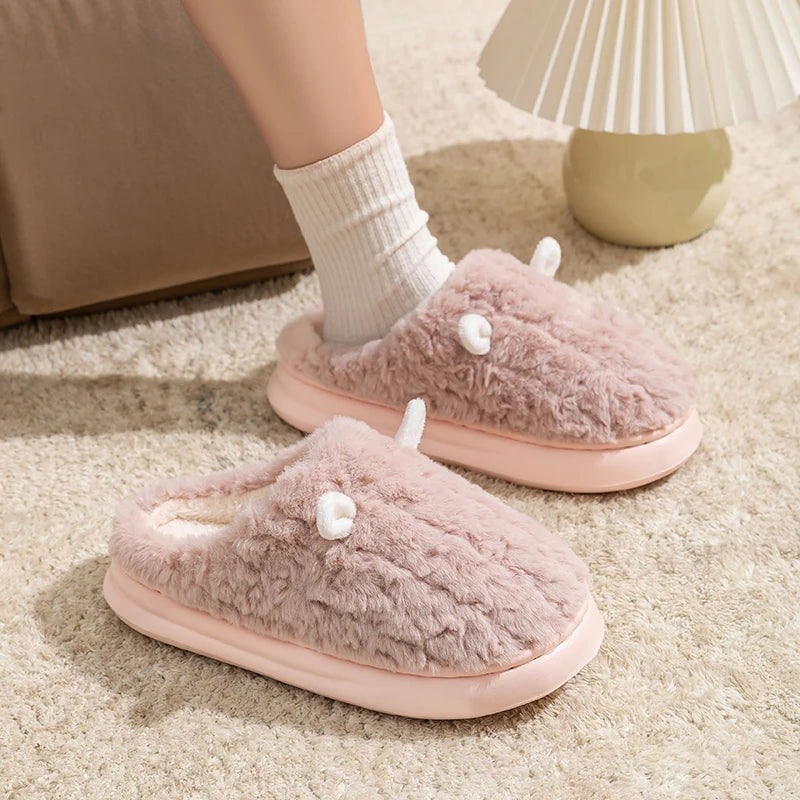 Plush Winter Slippers Closed Design Thickly Padded Non-Slip Warm Comfortable Indoor Women Men Unisex | Sansoti