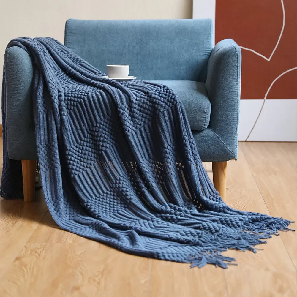 Gestrickte Decke aus Acryl, weich und warm, mit skandinavischem Muster, Sofadecke für Schlafzimmer und Wohnzimmer, dekorative Decke | Sansoti