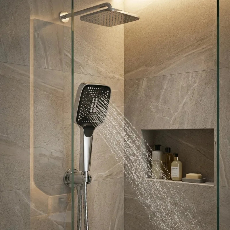 Adjustable hand shower with 3 spray modes for luxurious shower comfort, water-saving use, bathroom wellness | Sansoti