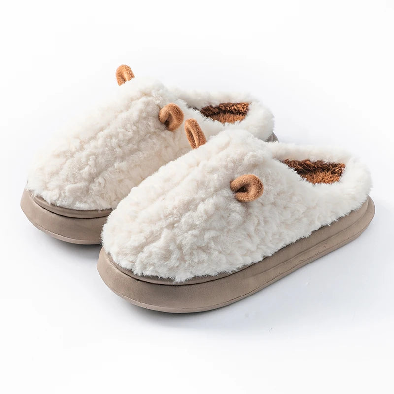 Plush Winter Slippers Closed Design Thickly Padded Non-Slip Warm Comfortable Indoor Women Men Unisex | Sansoti