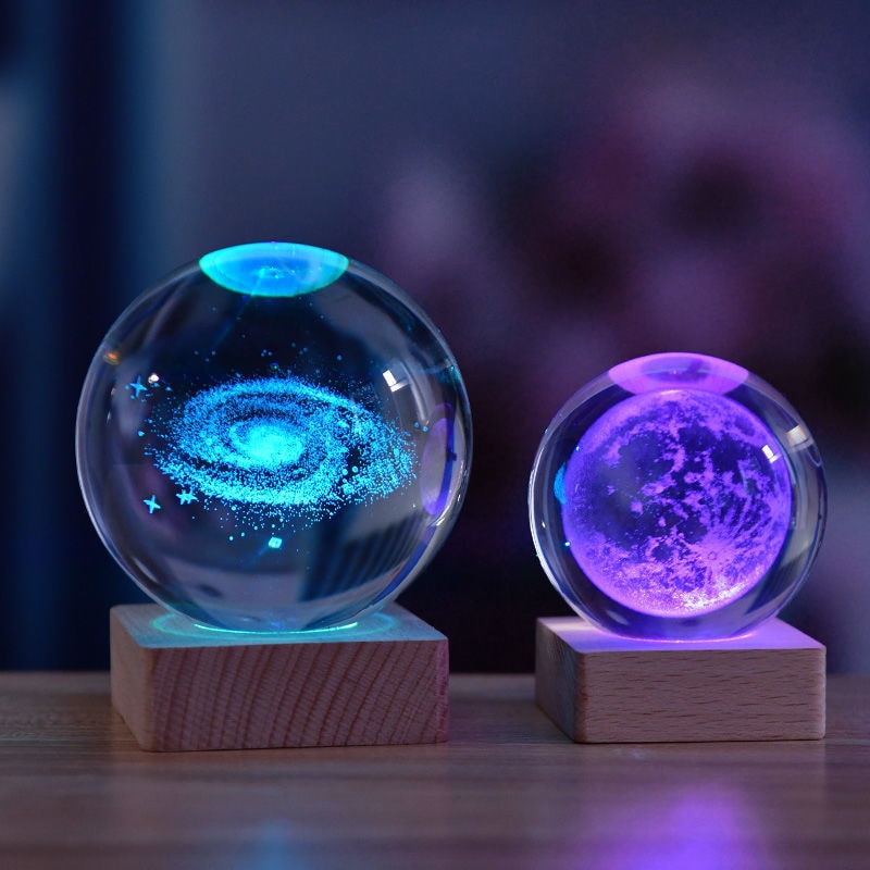 Kristallen Lamp 3D K9 Kristal 6cm LED Houten Basis Nachtlamp Sfeerverlichting Decoratie Cadeau Bureau Woonkamer | Sansoti
