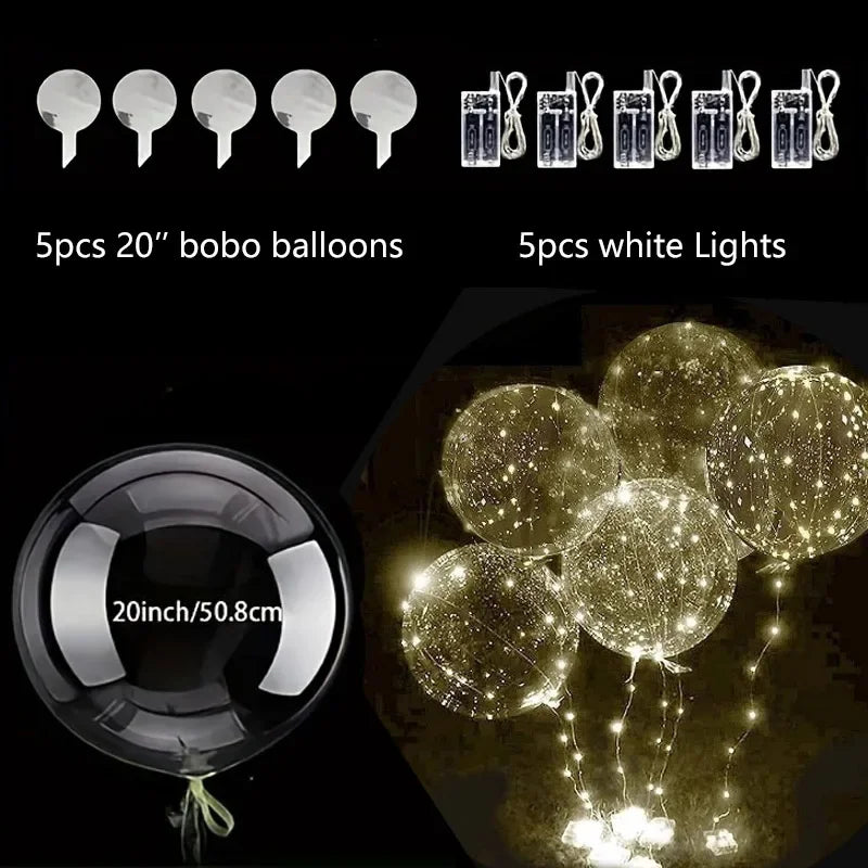 Transparent Party Balloons with LED Lights 50cm 5 Pieces String Lights Party Decoration Events | Sansoti