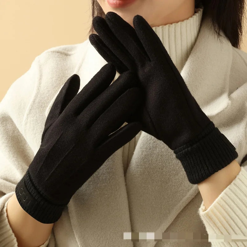 Touchscreen Wool Gloves for Women Winter Cold-Resistant Full-Finger Outdoor Cycling Warm Fleece Winter Sports | Sansoti