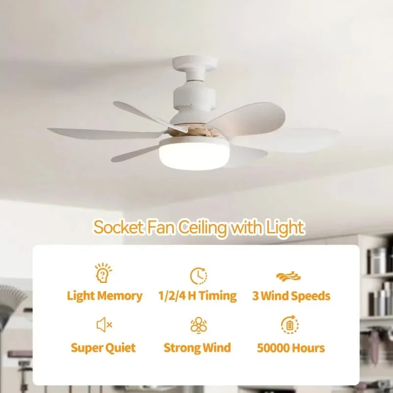 Intelligente Plafondventilator met LED-verlichting E27 Fitting en Afstandsbediening voor Slaapkamer Woonkamer Modern Minimalistisch Energiezuinig Stil | Sansoti