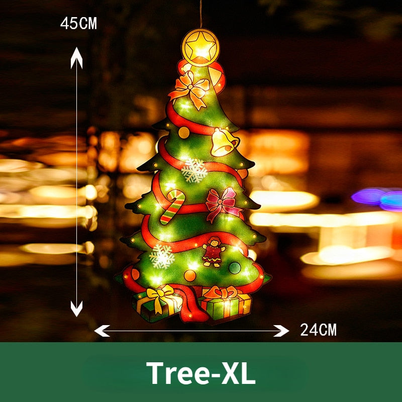 LED Raamverlichting Kerstmotieven Batterij Silhouet Sfeerlicht Figuren met Zuignap Decoratief Venster | Sansoti