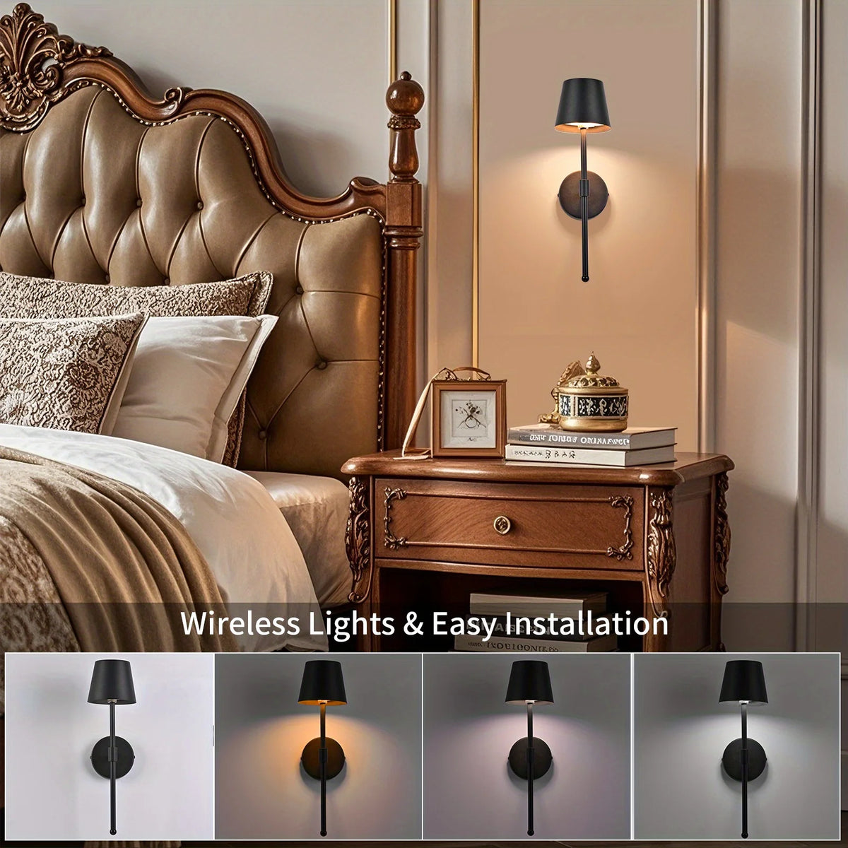 Wireless LED Wall Lamps Set of 2 Dimmable with Remote Control Rechargeable Aluminum Modern Lighting | Sansoti